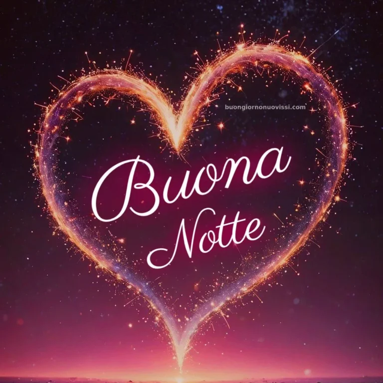 Buona Notte Immagini Nuove 7 Buonanotte con un cuore che brilla di luci dorate su uno sfondo stellato creando un'atmosfera romantica